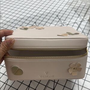 Valmont Cream Cosmetic Bag with Gold Accents